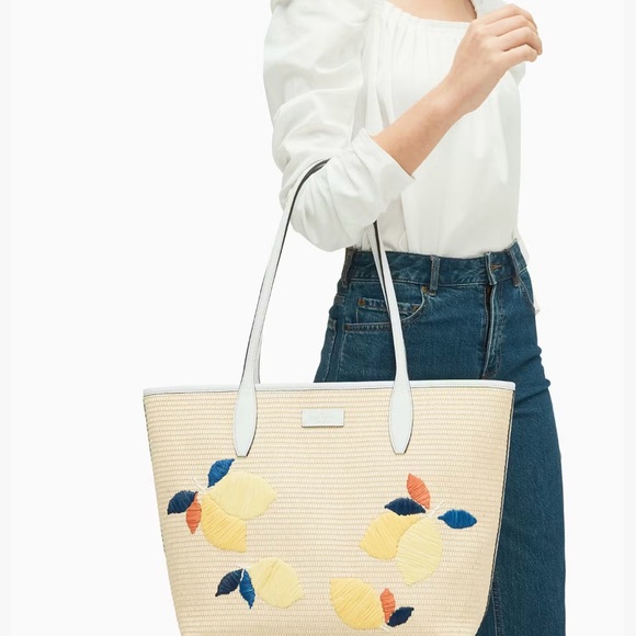 β¨HPβ¨ Kate Spade Ash Straw Lemon Zest Tote Large NWOT - Picture 14 of 14